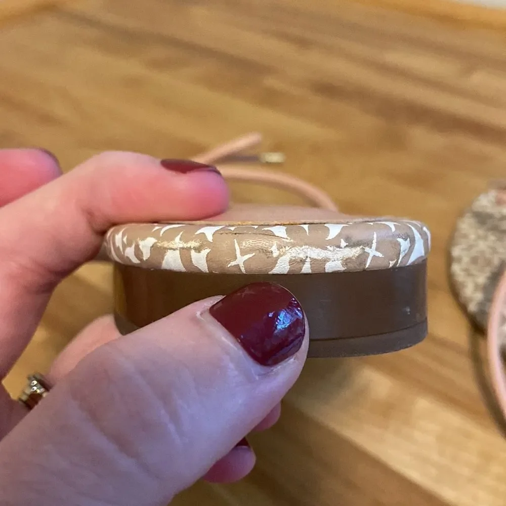 Kate Spade Taupe & Blush Pretty Bow Leather Slide On Flip Flop Sandals Size 9.5